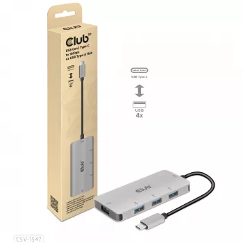 CLUB3D 4 prievadų USB-A šakotuvas USB-C – 10 Gbps spartus perdavimas