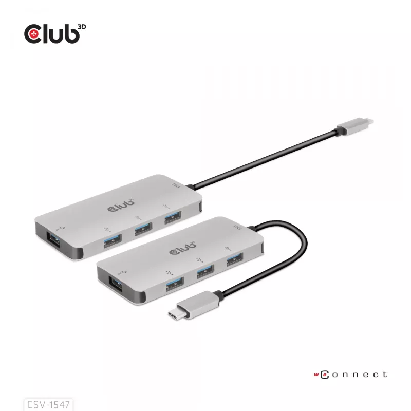 CLUB3D 4 prievadų USB-A šakotuvas USB-C – 10 Gbps spartus perdavimas