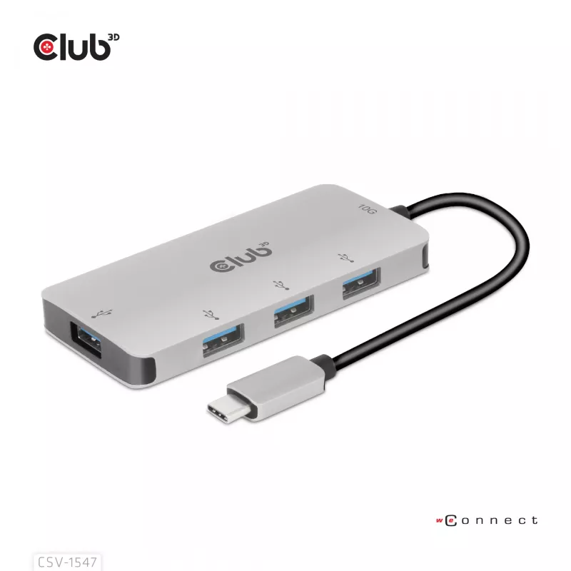 CLUB3D 4 prievadų USB-A šakotuvas USB-C – 10 Gbps spartus perdavimas