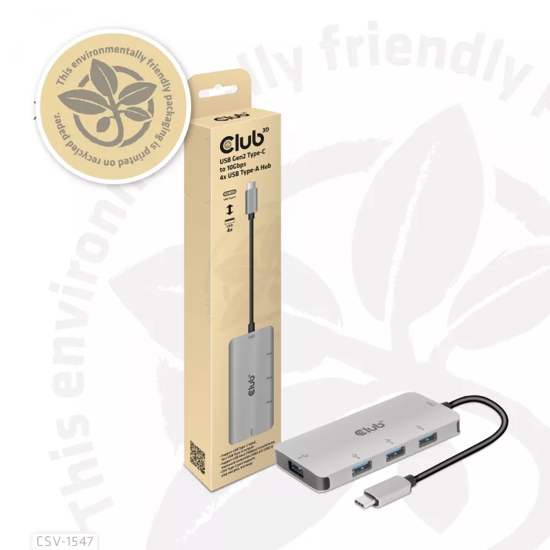 CLUB3D 4 prievadų USB-A šakotuvas USB-C – 10 Gbps spartus perdavimas