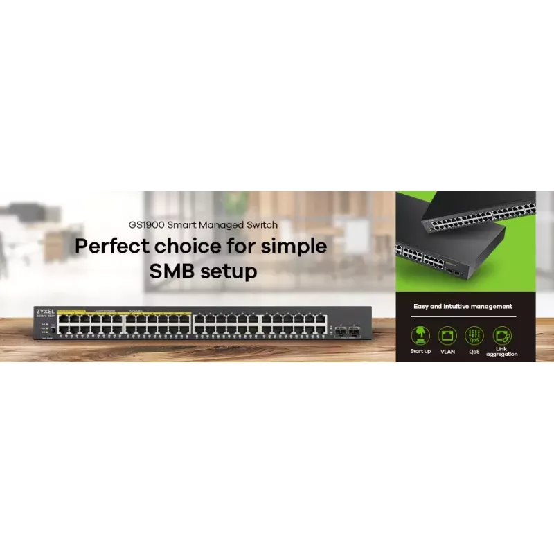 Zyxel GS1900-48-EU0102F tinklo komutatorius L2 Gigabit Ethernet (10/100/1000) juodas