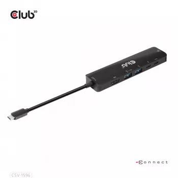 CLUB3D USB Gen1 Type-C, 6-in-1 Hub su HDMI 8K30Hz, 2xUSB Type-A, RJ45 ir 2xUSB Type-C, duomenų ir PD įkrovimas 100 W