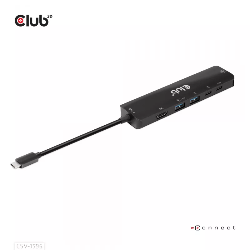 CLUB3D USB Gen1 Type-C, 6-in-1 Hub su HDMI 8K30Hz, 2xUSB Type-A, RJ45 ir 2xUSB Type-C, duomenų ir PD įkrovimas 100 W