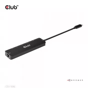 CLUB3D USB Gen1 Type-C, 6-in-1 Hub su HDMI 8K30Hz, 2xUSB Type-A, RJ45 ir 2xUSB Type-C, duomenų ir PD įkrovimas 100 W