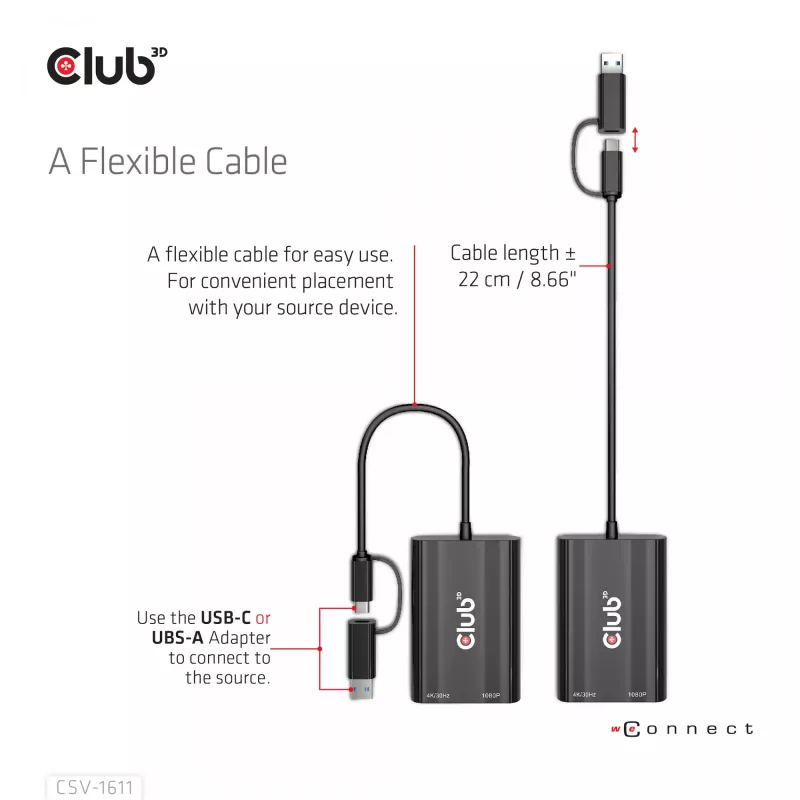 CLUB3D USB Gen1 Type-C/-A į dvigubą HDMI (4K/30Hz) / VGA (1080/60Hz)