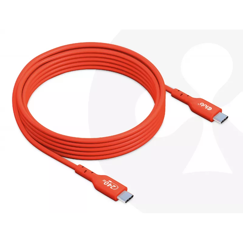 USB-C–USB-C dvikryptis kabelis CLUB3D CAC-1573, USB4 Gen 2x2, 2 m, raudonas, PD iki 240 W