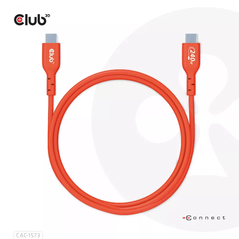 USB-C–USB-C dvikryptis kabelis CLUB3D CAC-1573, USB4 Gen 2x2, 2 m, raudonas, PD iki 240 W