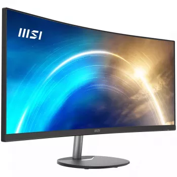 MSI Pro MP341CQ 34 colių lenktas monitorius, 1500R, UWQHD (3440 x 1440), 21:9, 100Hz, VA, 4ms, HDMI, VGA, įmontuoti garsiakalbiai, Anti-Glare, Anti-Flicker, Mažiau mėlynos šviesos, TÜV sertifikuotas, VESA, Kensington, juodas