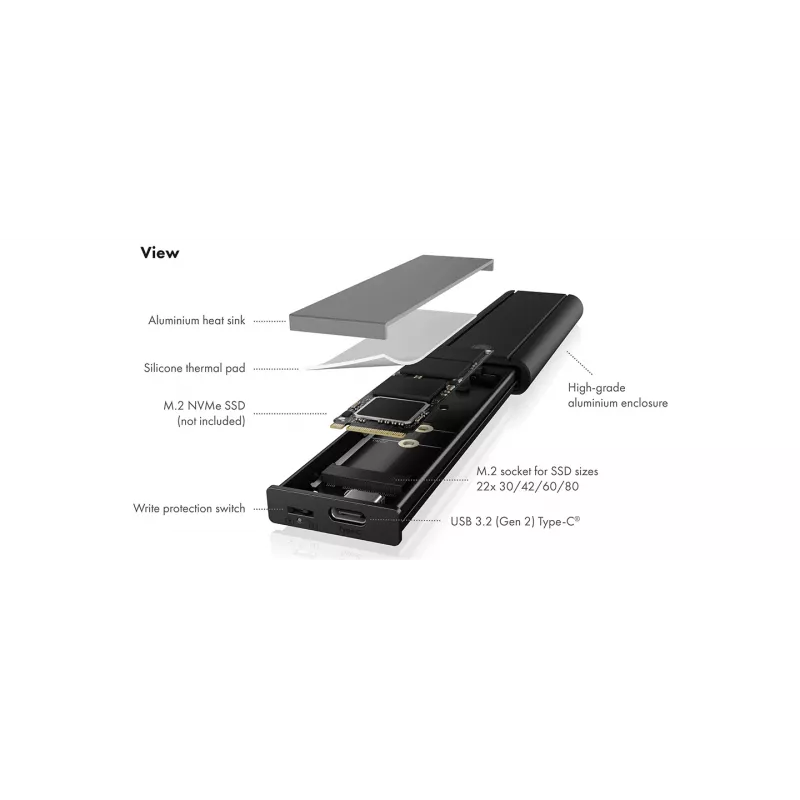 ICY Dėžutė IB-1807MT-C31 SSD dėklas Juodas M.2
