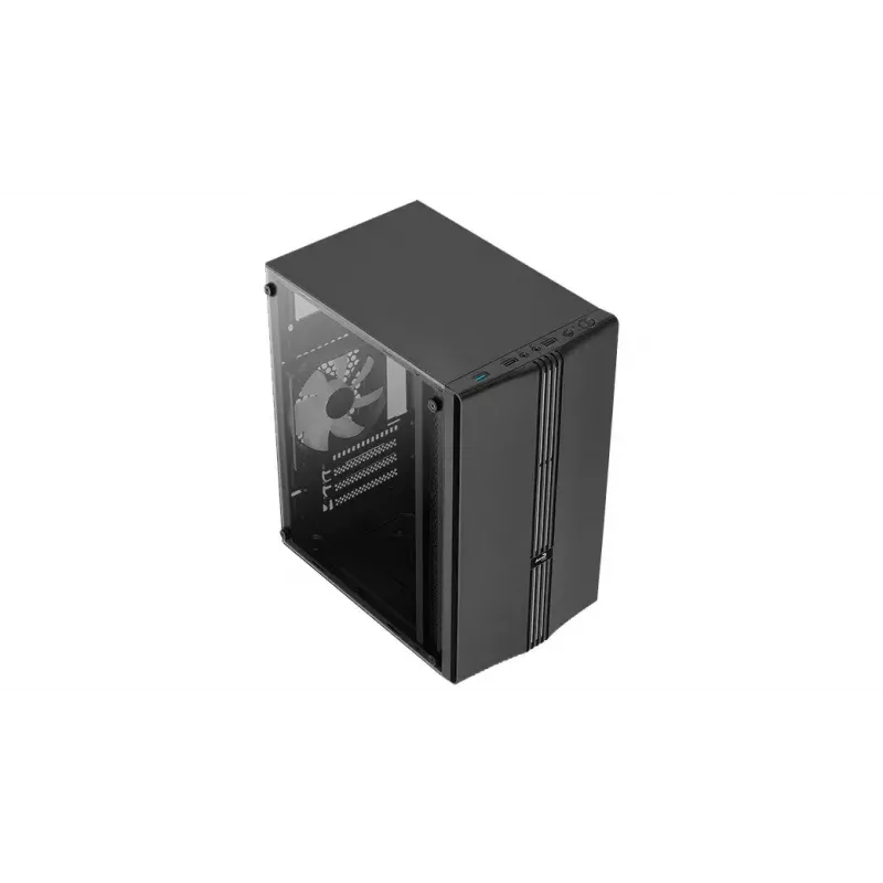 PC korpusas AEROCOOL PGS Evo Mini-G (Mini ITX) — juodas, SPCC, šoninis langas, mėlynas apšvietimas, palaiko micro ATX, GPU iki 26 cm