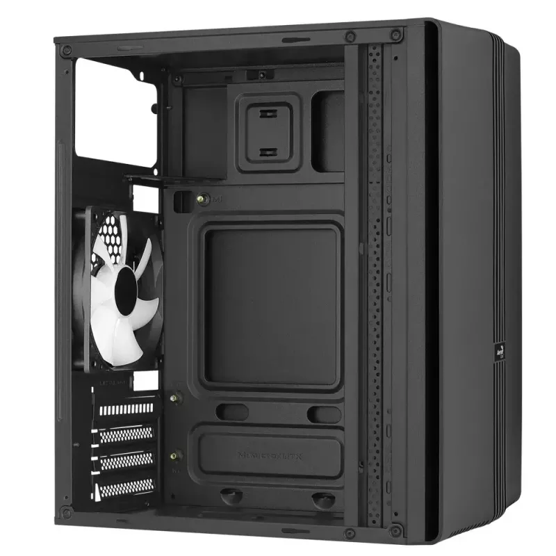 PC korpusas AEROCOOL PGS Evo Mini-G (Mini ITX) — juodas, SPCC, šoninis langas, mėlynas apšvietimas, palaiko micro ATX, GPU iki 26 cm
