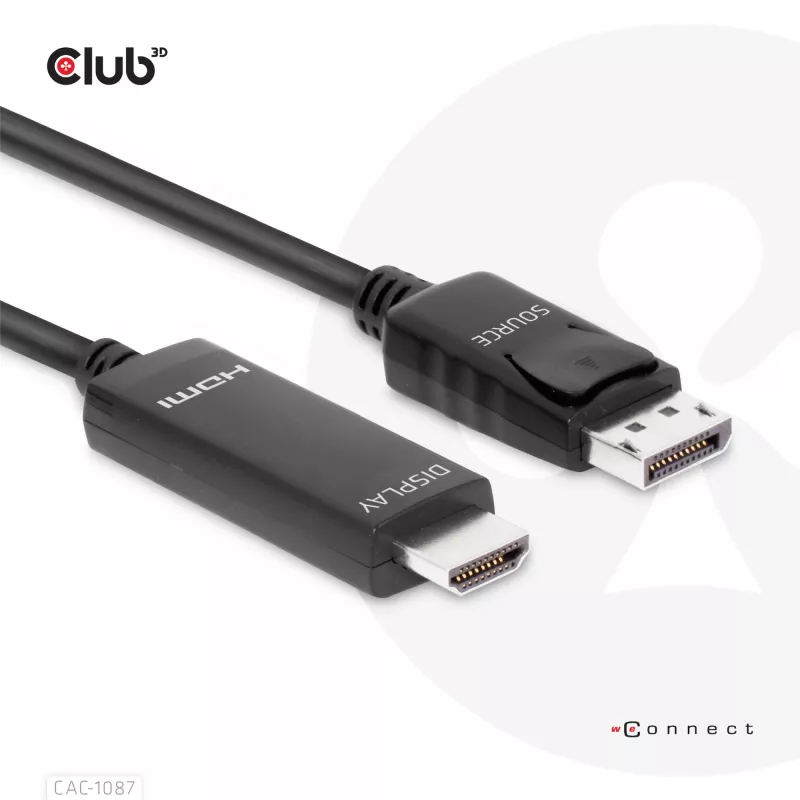 CLUB3D DisplayPort 1.4 į HDMI 4K120Hz arba 8K60Hz HDR10 kabelis M/M 3 m/9,84 pėd.