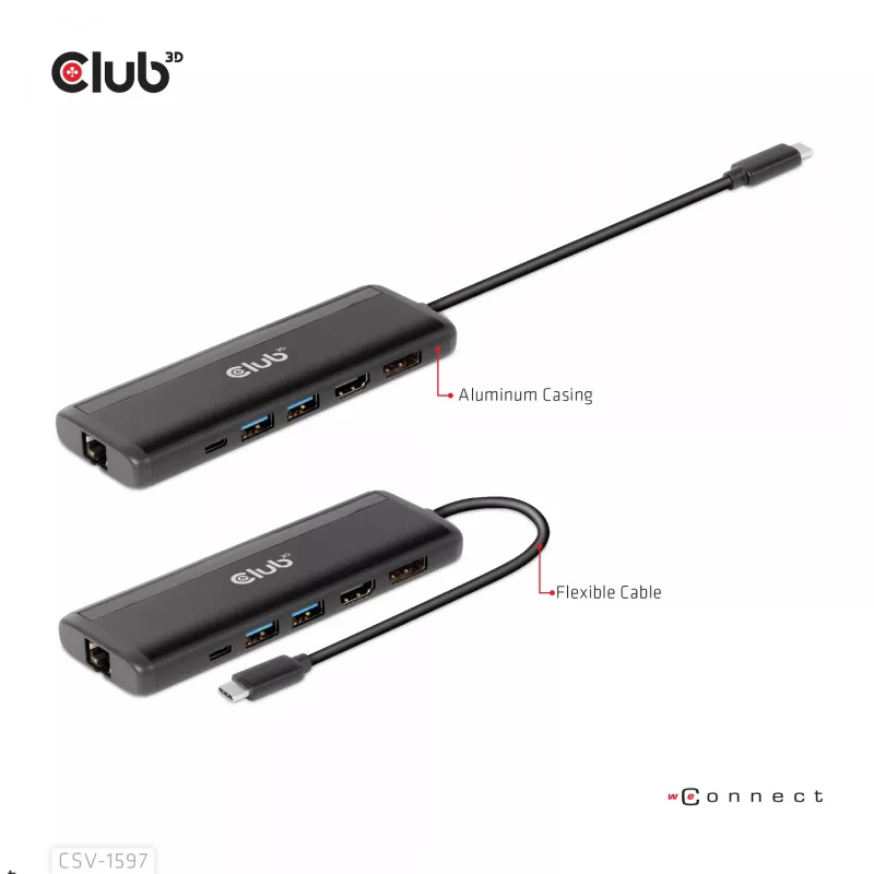 CLUB3D USB Gen 1 Type-C 8-in-1 MST Dual 4K60Hz Display Travel Dock