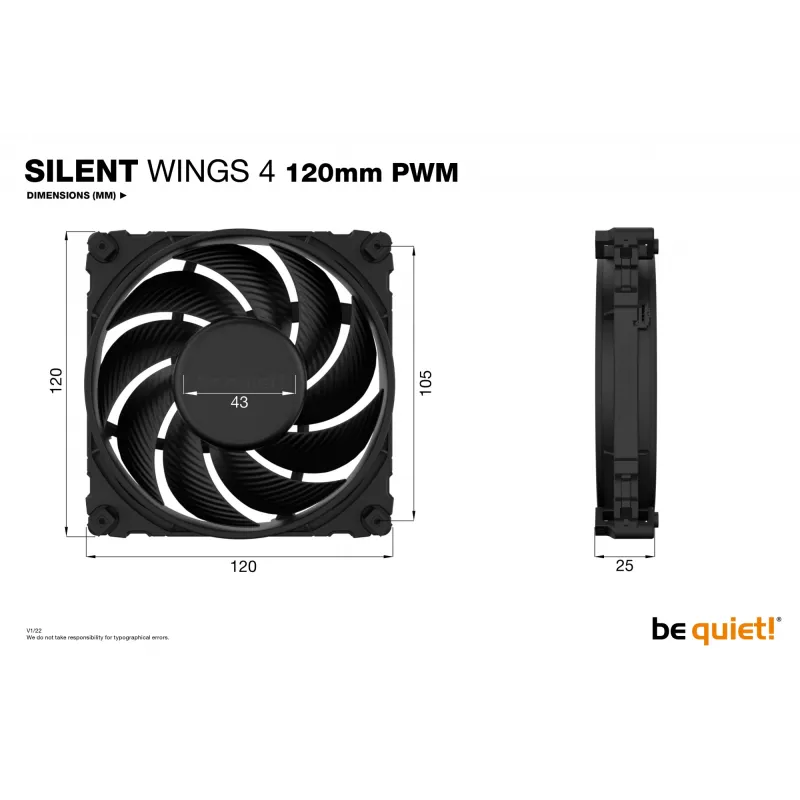 be quiet SILENT WINGS 4 | 120mm PWM Kompiuterio korpuso ventiliatorius 12 cm Juodas 1 vnt.
