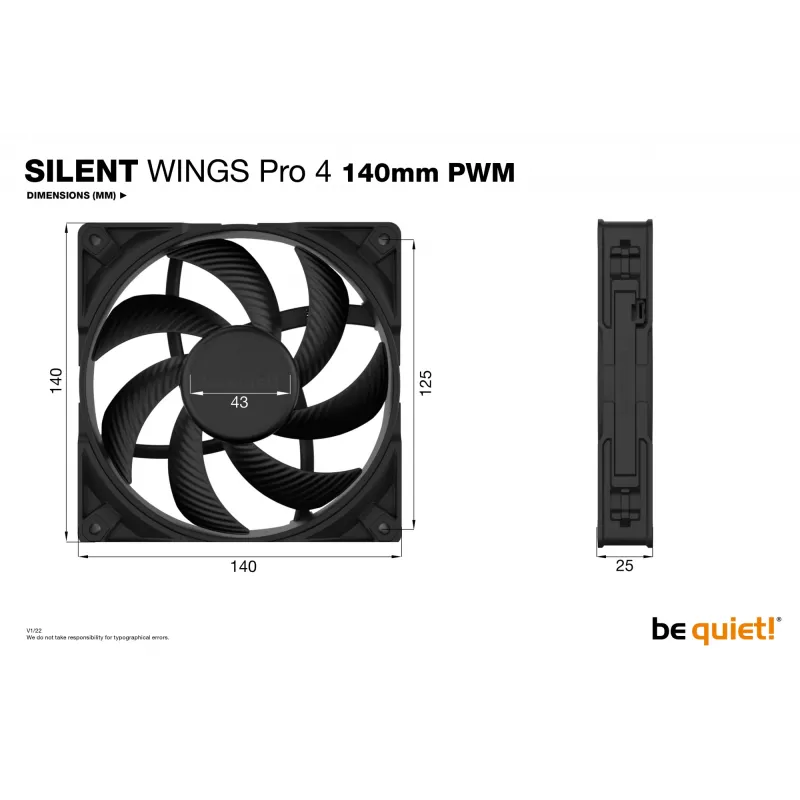 be quiet SILENT WINGS PRO 4 | 140mm PWM Kompiuterio korpuso ventiliatorius 14 cm Juodas 1 vnt.