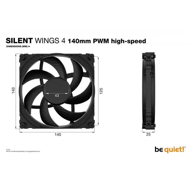 be quiet SILENT WINGS 4 | 140mm PWM didelio greičio kompiuterio korpuso ventiliatorius 14 cm Juodas 1 vnt.