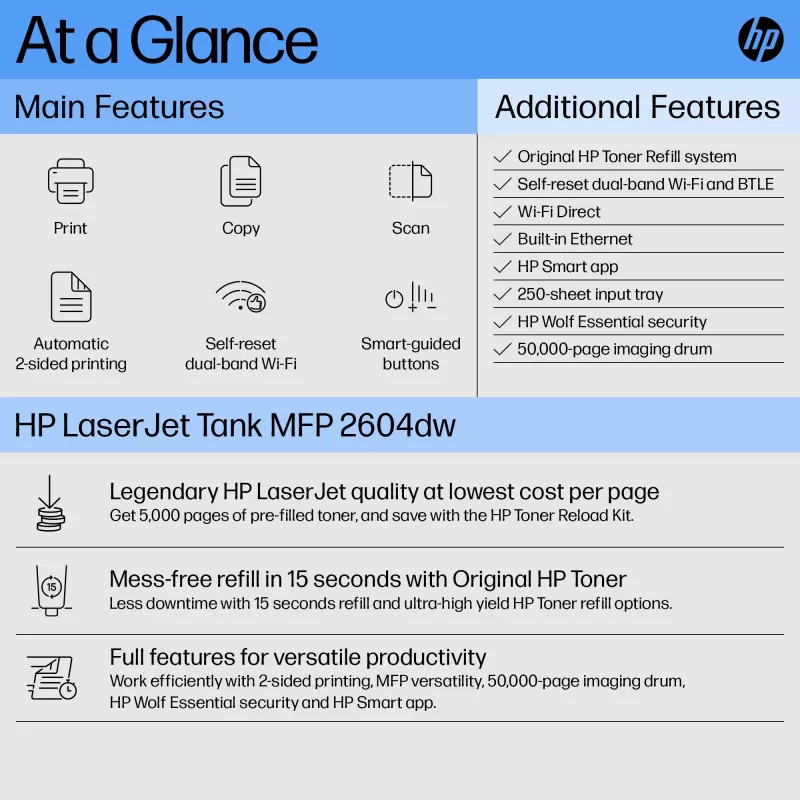 HP LaserJet Tank MFP 2604dw spausdintuvas, lazerinis, nespalvotas, 600 x 600 DPI, A4, tiesioginis spausdinimas, pilka