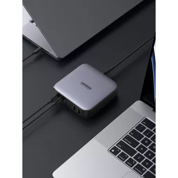 Ugreen 40914 Nexode 200W GaN stalinis USB-C USB-A įkroviklis, naudojimui patalpose, AC, 21 V, 5 A, 2 m, juoda, pilka