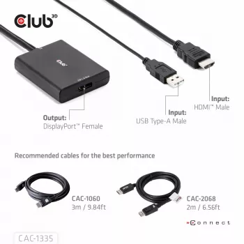 CLUB3D HDMI + Micro USB to DisplayPort™ 4K120Hz arba 8K30Hz M/F aktyvus adapteris