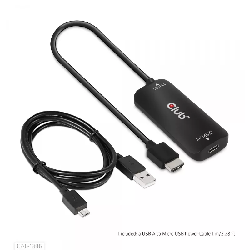 CLUB3D HDMI + Micro USB į USB Type-C 4K120Hz arba 8K30Hz M/F aktyvus adapteris