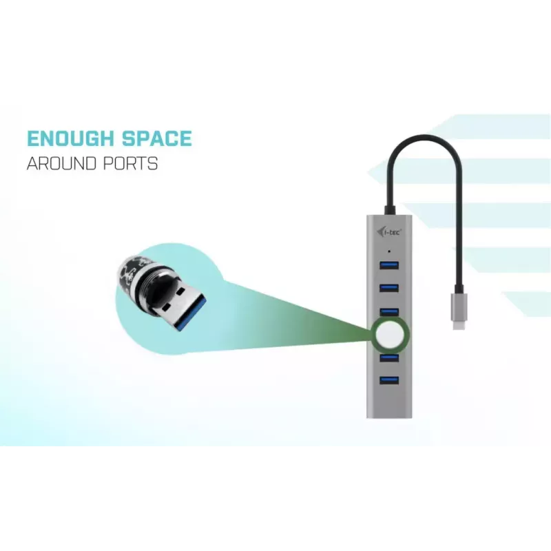 i-tec USB-C įkrovimo metalinis šakotuvas 7 prievadų USB 3.2 Gen 1 Type-C Type-A