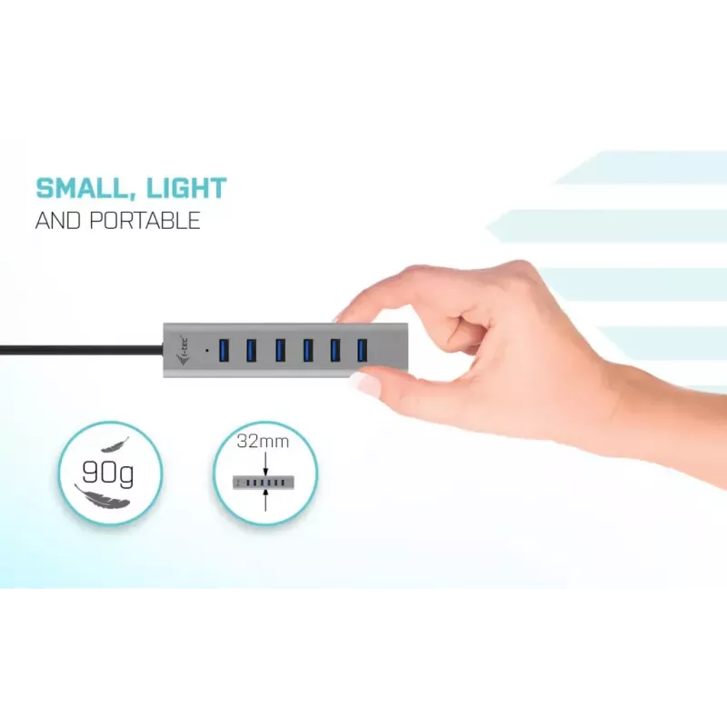 i-tec USB-C įkrovimo metalinis šakotuvas 7 prievadų USB 3.2 Gen 1 Type-C Type-A