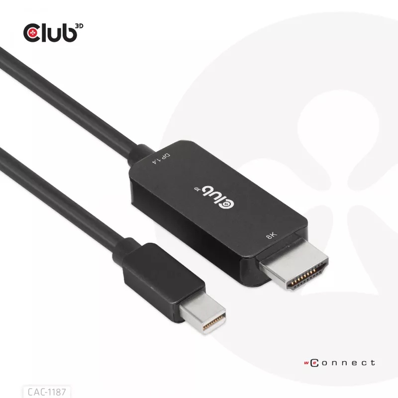 CLUB3D MiniDisplayPort 1.4 į HDMI 4K120Hz arba 8K60Hz HDR10+ kabelis M/M 1,8 m / 6 pėdos