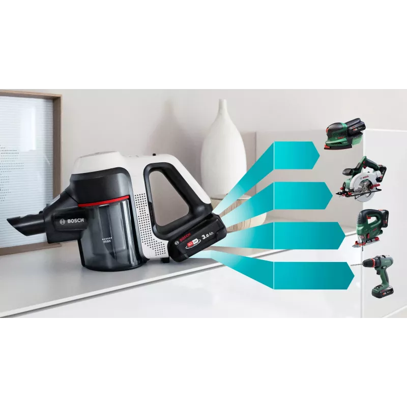 Bosch BCS711XXL belaidis vertikalus dulkių siurblys, baterija, sausam valymui, be maišelio, 0,3 l, baltas, 3 Ah