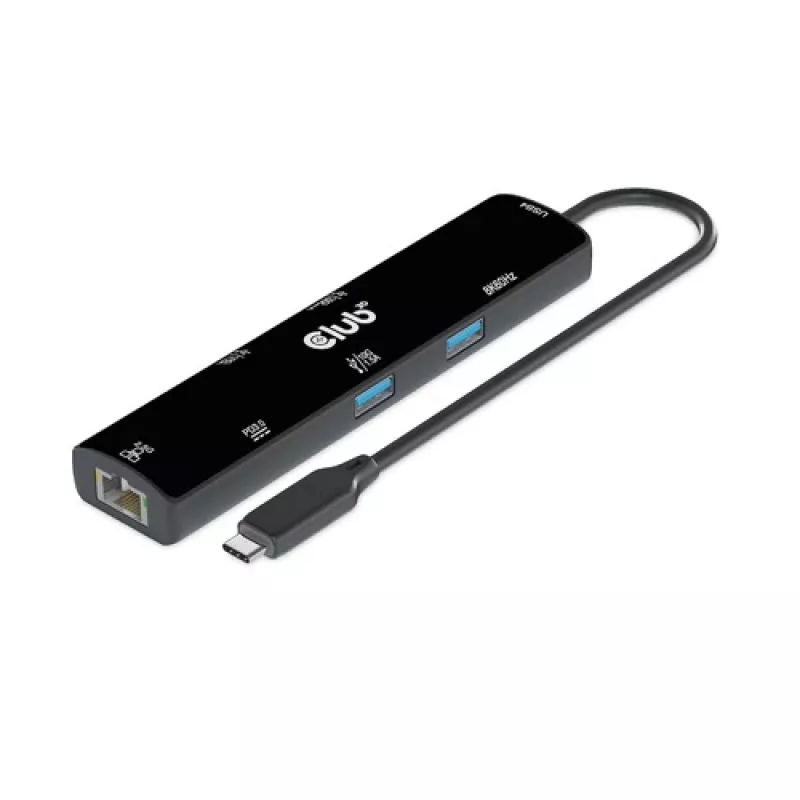 CLUB3D USB4™ Gen3x2 Type-C, 6 viename šakotuvas su HDMI™ 8K60Hz arba 4K120Hz, 2xUSB Typee-A(10G), Ethernet RJ45(2.5G) ir 2xUSB Type-C, 1x Data(10G) ir 1xPD3.0 įkrovimas 100 W