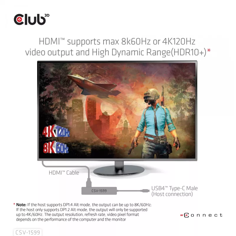 CLUB3D USB4™ Gen3x2 Type-C, 6 viename šakotuvas su HDMI™ 8K60Hz arba 4K120Hz, 2xUSB Typee-A(10G), Ethernet RJ45(2.5G) ir 2xUSB Type-C, 1x Data(10G) ir 1xPD3.0 įkrovimas 100 W