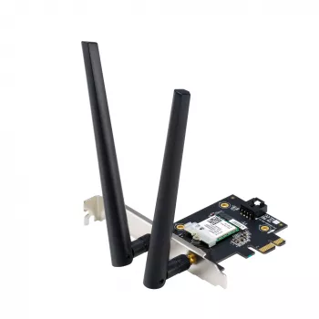 Vidinė WLAN kortelė ASUS PCE-AXE5400 — PCIe, trijų dažnių „Wi‑Fi 6E“ (2,4/5/6 GHz), 2402 Mbps, „Bluetooth 5.2“