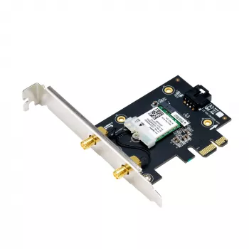 Vidinė WLAN kortelė ASUS PCE-AXE5400 — PCIe, trijų dažnių „Wi‑Fi 6E“ (2,4/5/6 GHz), 2402 Mbps, „Bluetooth 5.2“
