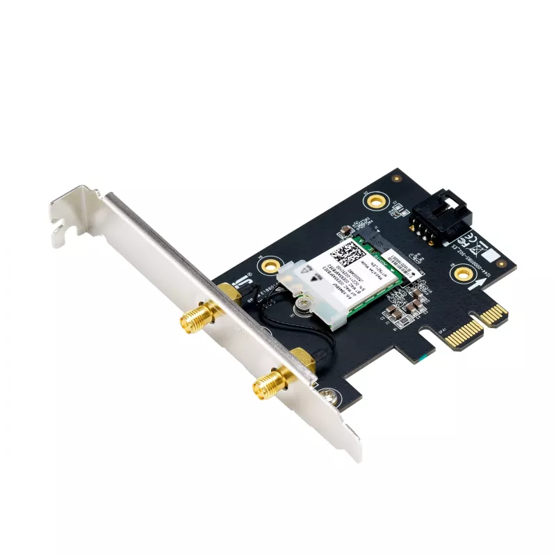 Vidinė WLAN kortelė ASUS PCE-AXE5400 — PCIe, trijų dažnių „Wi‑Fi 6E“ (2,4/5/6 GHz), 2402 Mbps, „Bluetooth 5.2“