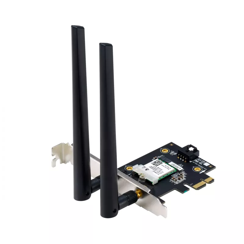 Vidinė WLAN kortelė ASUS PCE-AXE5400 — PCIe, trijų dažnių „Wi‑Fi 6E“ (2,4/5/6 GHz), 2402 Mbps, „Bluetooth 5.2“