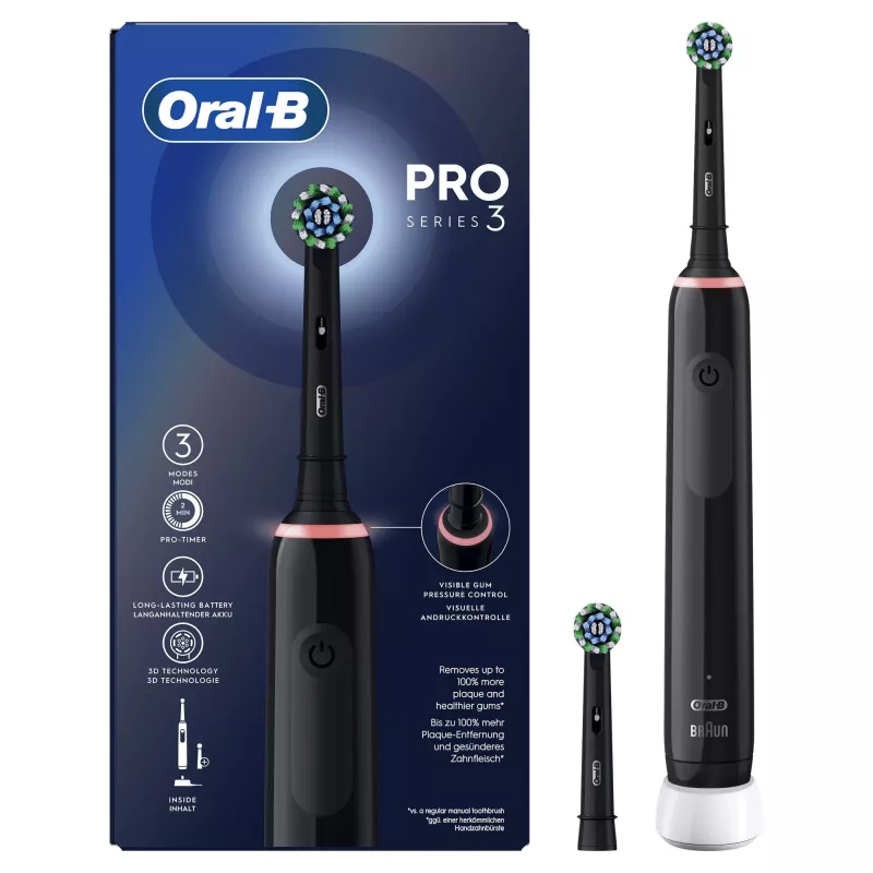 Oral-B Pro 3 Pro3 3000 suaugusiems rotacinė-osciliacinė dantų šepetėlis juodas