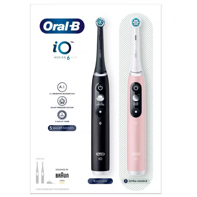 Oral-B iO 6 suaugusiems rotacinis dantų šepetėlis juodos, rožinės spalvos
