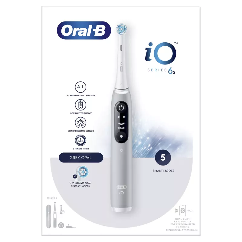 Oral-B iO 6S suaugusiųjų vibracinis dantų šepetėlis Pilkas, Baltas