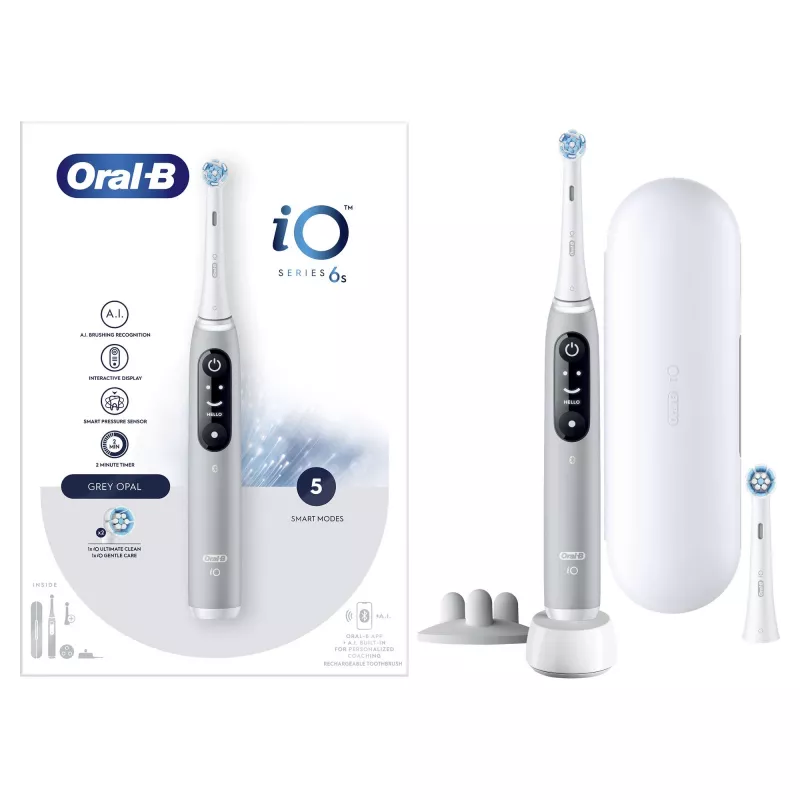 Oral-B iO 6S suaugusiųjų vibracinis dantų šepetėlis Pilkas, Baltas