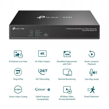 TP-Link VIGI 4 kanalų PoE+ tinklo vaizdo registratorius