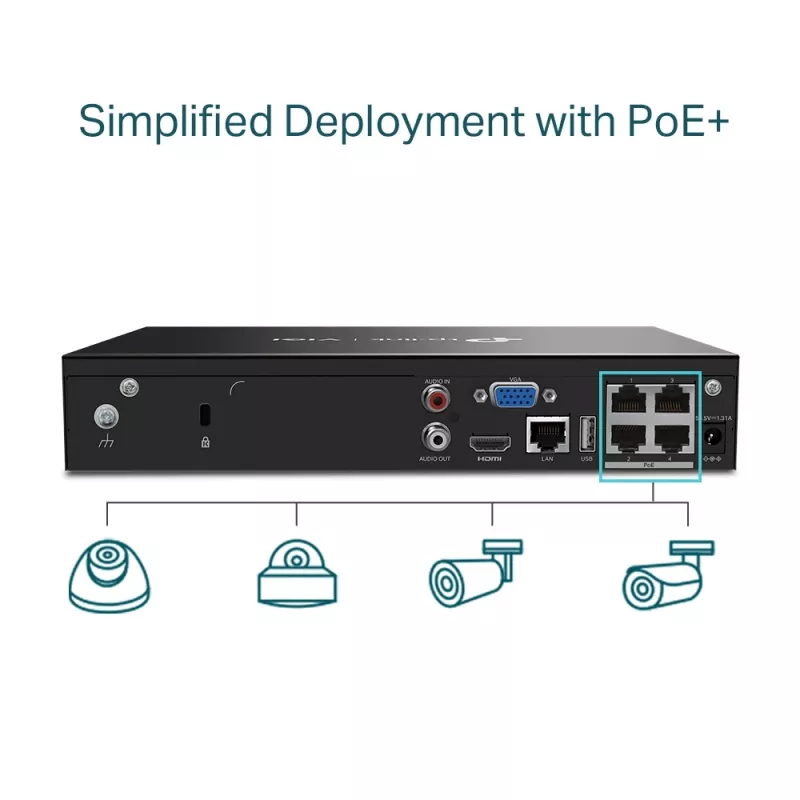 TP-Link VIGI 4 kanalų PoE+ tinklo vaizdo registratorius