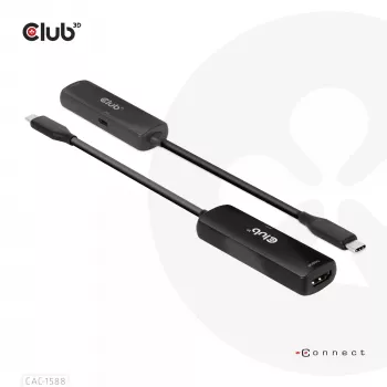 CLUB3D USB Gen2 Type-C į HDMI™ 8K60Hz arba 4K120Hz HDR10+ su DSC1.2 ir Power Delivery 3.0 aktyvus adapteris M/F