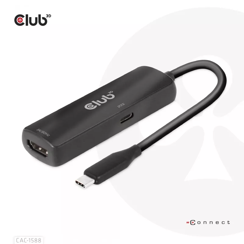 CLUB3D USB Gen2 Type-C į HDMI™ 8K60Hz arba 4K120Hz HDR10+ su DSC1.2 ir Power Delivery 3.0 aktyvus adapteris M/F