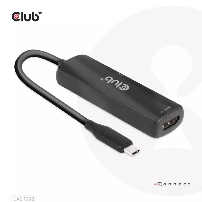CLUB3D USB Gen2 Type-C į HDMI™ 8K60Hz arba 4K120Hz HDR10+ su DSC1.2 ir Power Delivery 3.0 aktyvus adapteris M/F