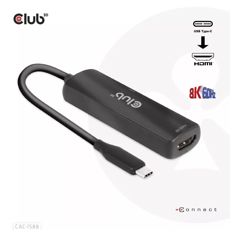 CLUB3D USB Gen2 Type-C į HDMI™ 8K60Hz arba 4K120Hz HDR10+ su DSC1.2 ir Power Delivery 3.0 aktyvus adapteris M/F