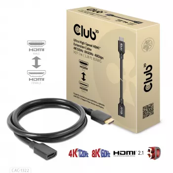 CLUB3D Ultra High Speed HDMI ilginimo kabelis 4K120Hz 8K60Hz 48Gbps M/F 1 m / 3,28 pėdos 30AWG