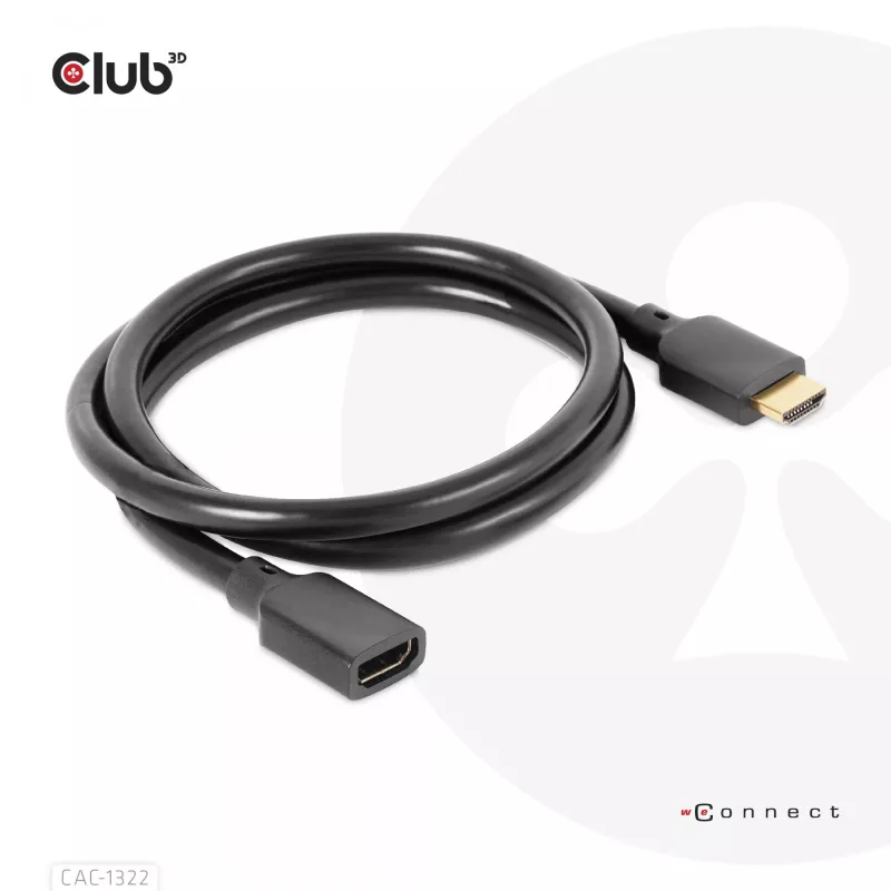 CLUB3D Ultra High Speed HDMI ilginimo kabelis 4K120Hz 8K60Hz 48Gbps M/F 1 m / 3,28 pėdos 30AWG