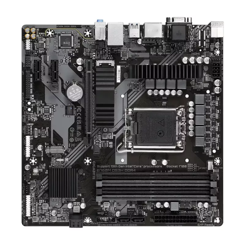 Motininė plokštė GIGABYTE B760M DS3H DDR4 Micro ATX, Intel LGA 1700, 4x DIMM, 128 GB, 2,5Gb LAN, 2x M.2, HDMI+DP