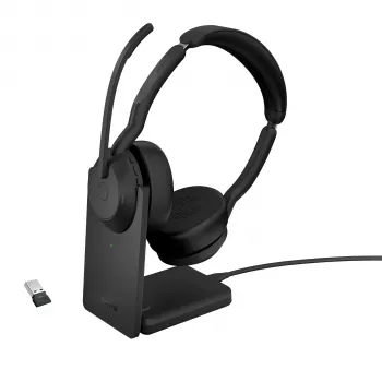 Jabra Evolve2 55 - Link380a UC Stereo (su stovu), belaidis, biurui/skambučių centrui, 20 - 20000 Hz, 130 g, ausinės, juodos