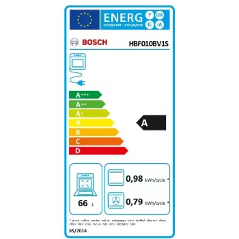 Įmontuojama elektrinė orkaitė Bosch Serie 2 HBF010BV1S — 66 l, sukamieji reguliatoriai, halogeninė lempa, A klasė, balta