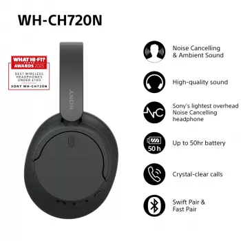 Sony WH-CH720 ausinės laidinės ir belaidės, ant galvos, skambučiams/muzikai, USB Type-C, Bluetooth, juodos